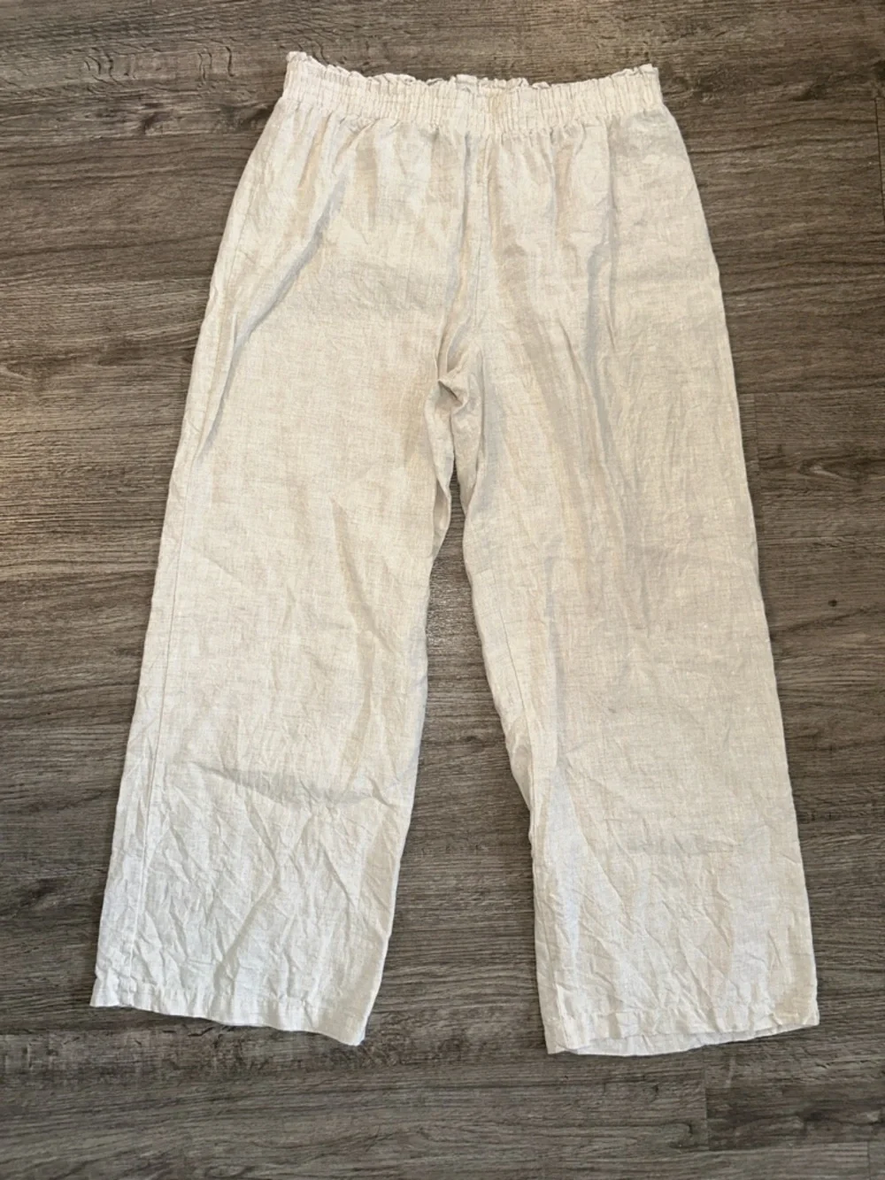 Saks Fifth Avenue Linen Pants L Elastic Waist Wide Leg Ivory - Picture 2 of 8